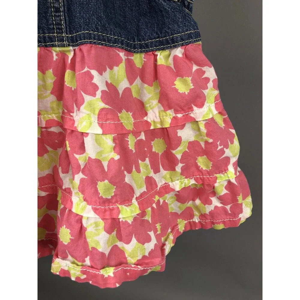 Oshkosh B'gosh Girls 18 Months Vestback Dress Denim Tiered Pink Floral Gift